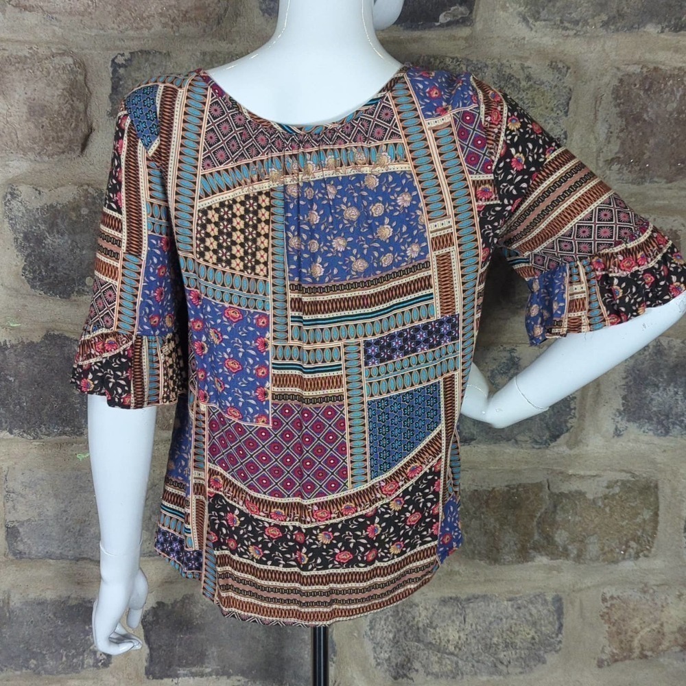 American Eagle Outfitters Multi‎ Pattern Short Sleeve Peasant Blouse Size XS - Picture 6 of 13